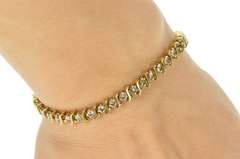 10K Yellow Gold 3.20 Ctw Light Brown Diamond Wavy Link Tennis Bracelet