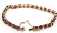 Beautiful Yellow Gold Square Garnet Link Bracelet