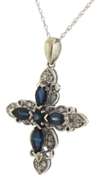 Fabulous Marquise Sapphire & Diamond Cross Necklace