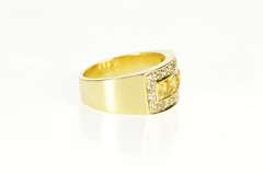 18K Yellow Gold Princess Citrine CZ Channel Squared Halo Band Ring