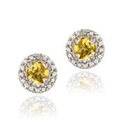 Sterling Silver Citrine & Diamond Accent Stud Earrings