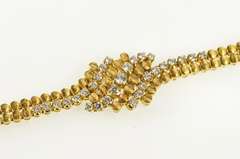 18K Yellow Gold 1940's Diamond Round Wave Link Statement Bracelet
