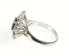 18K White Gold 1.88 Ctw Round Sapphire Diamond Halo Cocktail Ring