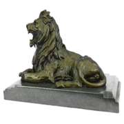 African Lion Roaring Bronze Sculpture on Marble Base Statue