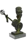 Abstract Man Playing Guitar Bronze Bust Sculpture on Marble Base