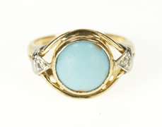 14K Yellow Gold 1930's Turquoise Diamond Accent Statement Ring