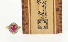 14K Yellow Gold Oval Natural Ruby Diamond Halo Engagement Ring