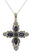 Fabulous Marquise Sapphire & Diamond Cross Necklace