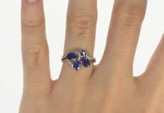 14K White Gold 1.50 Ctw Oval Sapphire Diamond Floral Design Ring