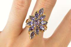 10K Yellow Gold Marquise Amethyst Ornate Cocktail Statement Ring
