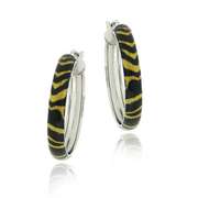 Sterling Silver Enamel Tiger Print 25mm Hoop Earrings