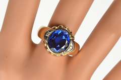 10K Yellow Gold Men's Retro Syn. Sapphire Diamond Statement Ring