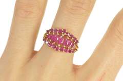 10K Yellow Gold Graduated Marquise Natural Ruby Statement Ring