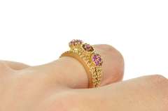 14K Yellow Gold Retro Ruby Floral Cluster Rope Statement Ring