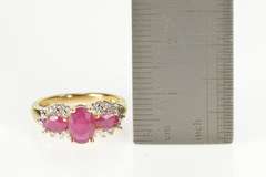 14K Yellow Gold 1.60 Ctw Oval Ruby Diamond Halo Engagement Ring