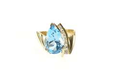 10K Yellow Gold Pear Blue Topaz Diamond Geometric Statement Ring