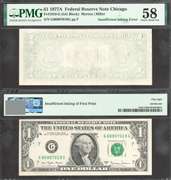$1 1977-A FRN Insufficient Inking Error Back PMG Choice About Uncirculated 58