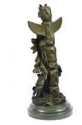 Indian Warrior with Totem Pole Bird Bronze Sculpture