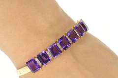 14K Yellow Gold Emerald Cut Amethyst Diamond Inset Bangle Bracelet