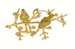 18K Yellow Gold 1960's Enamel Bird Tanzanite Statement Pin/Brooch