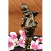 Boy with Accordion Bronze Sculpture Statue on Marble Base