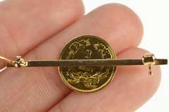 14K Yellow Gold 1857 Indian Princess Head Dollar Coin Bar Pin/Brooch