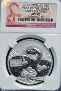 2013 Tokelau S$5 Year Of The Snake NGC MS 70 ER