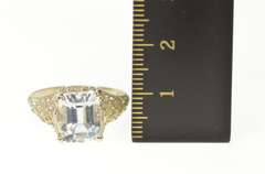 14K White Gold Blue Topaz Art Deco Filigree Statement Ring