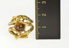 14K Yellow Gold Tiger's Eye 1960's Bamboo Statement Cocktail Ring