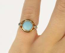 14K Yellow Gold 1930's Turquoise Diamond Accent Statement Ring