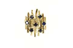 18K Yellow Gold Retro Geometric Bar Sapphire Cocktail Ring