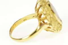 18K Yellow Gold Ornate Lady Carved Cameo Woven Halo Ring