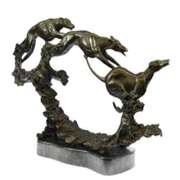 Three Wild Dogs Running on Marble Base Bronze Sculpture