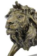 Large Ferocious Male African Lion Bronze Sculpture Marble Base
