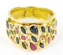 High End 18K Italian Rubies & Sapphires Ring, Size 7.5