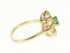 14K Yellow Gold Natural Emerald Solitaire Wavy Swirl Cocktail Ring