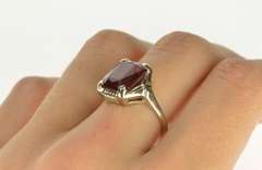 10K White Gold Brilliant Syn. Ruby Solitaire Cocktail Statement Ring