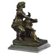 Woman and Swan Bronze Statue on Marble Base Sculpture