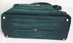 YSL Two Muse Green Croc Embossed Shoulder Bag