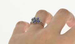 14K White Gold 1.50 Ctw Oval Sapphire Diamond Floral Design Ring