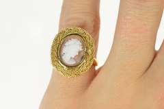 18K Yellow Gold Ornate Lady Carved Cameo Woven Halo Ring