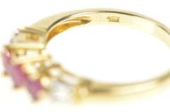 10K Yellow Gold Natural Ruby Baguette Diamond Wedding Band Ring