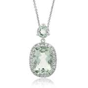Sterling Silver 8.0ct. TGW Green Amethyst & CZ Rectangular Pendant