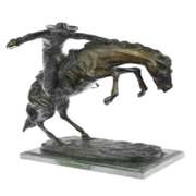 A Cowboy on Horse Woolly Chaps Bronze Sculpture