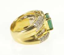 18K Yellow Gold 4.10 Ctw Natural Emerald Diamond Statement Ring