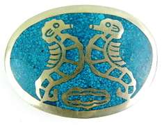 2 Vintage Mexican Turquoise Belt Buckles