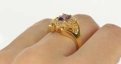 14K Yellow Gold 1.42 Ctw Emerald Cut Amethyst Diamond Cluster Ring