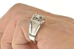 14K White Gold Men's 0.18 Ct Diamond Squared 1960's Wedding Ring