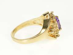 14K Yellow Gold 1.42 Ctw Emerald Cut Amethyst Diamond Cluster Ring