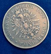 1876 D Rare German State Of Bayern Funf Mark